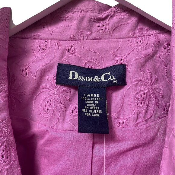 DENIM & CO. Jacket Size Large Purple Lilac Embroidered Blazer Cotton NWT - Picture 4 of 11
